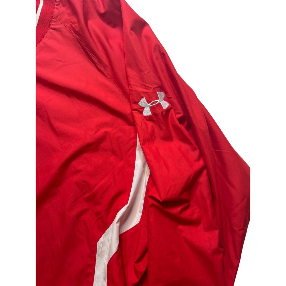 Under Armour Windbreaker Pullover Mens LG Red White V-Neck Mesh Lined Jacket - Picture 3 of 9